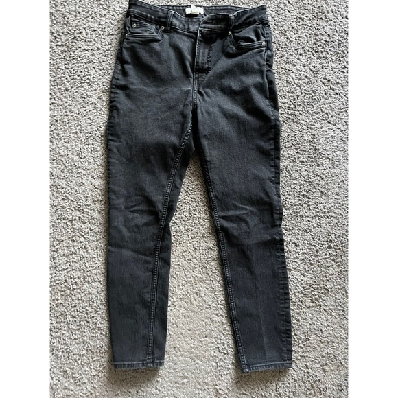 H&M Womens High Rise Skinny Jeans 12 Black Solid Zip Up - Picture 1 of 6